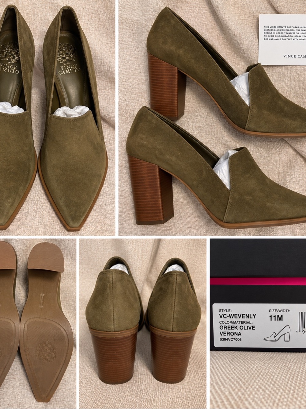 Vince Camuto Wevenly Suede Block Heel Pumps Greek Olive Size 11M